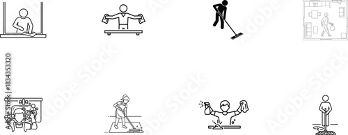 Housekeeping and Cleaning Icons with Different Scenarios