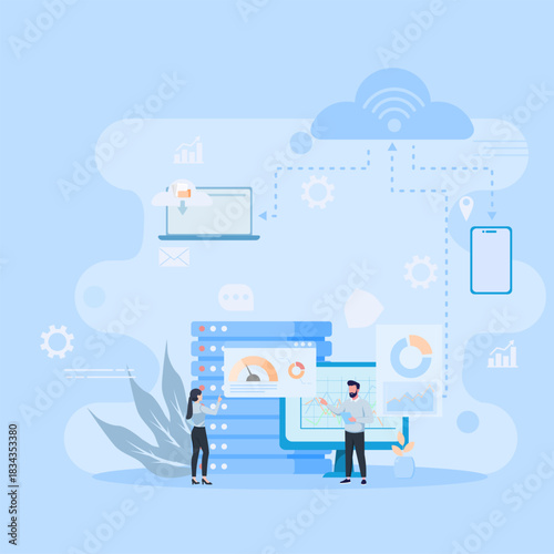 Server Connection System Vector and Hosting Management by IT Administrator