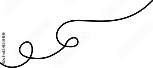 Minimalist single continuous black line art swirl. Abstract hand-drawn wavy curve doodle element for graphic design decoration, isolated vector illustration 09.eps