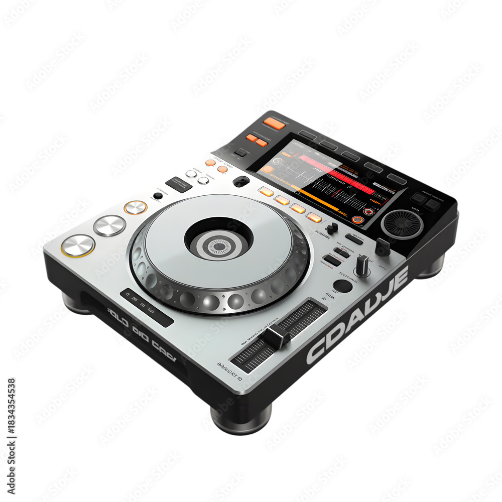 Fototapeta premium Silver dj cd player isolated on transparent background for music production