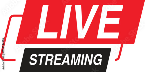 Bold red and black live streaming graphic with white text