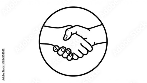 Two hands in a handshake inside a circle, symbolizing agreement or collaboration