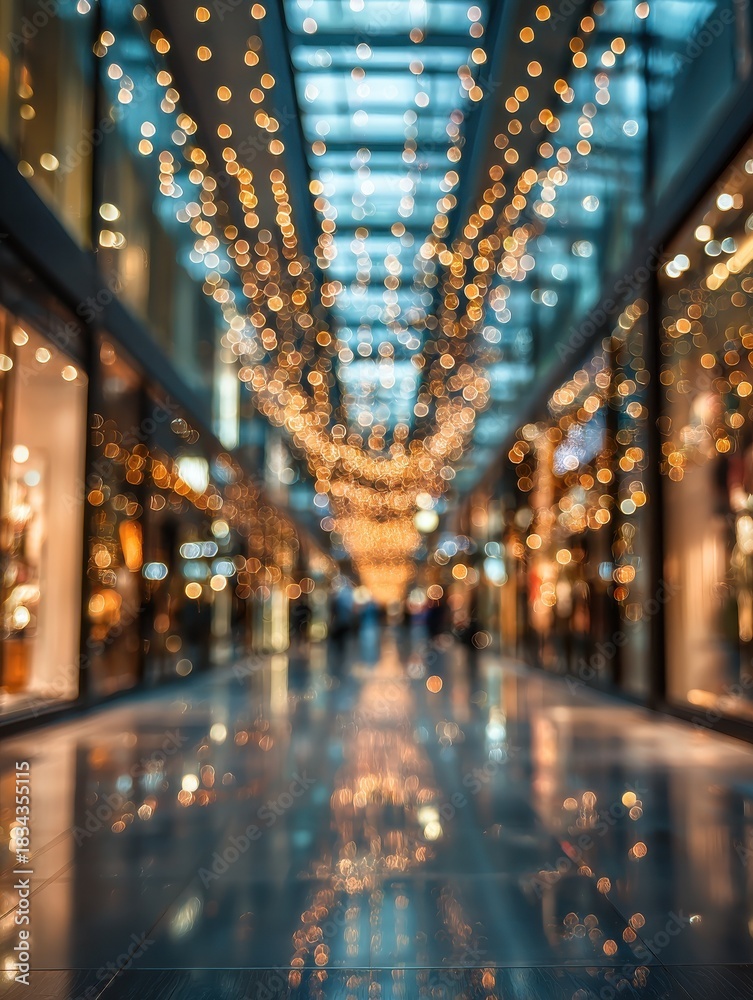 Fototapeta premium shopping mall blur background with holiday lights