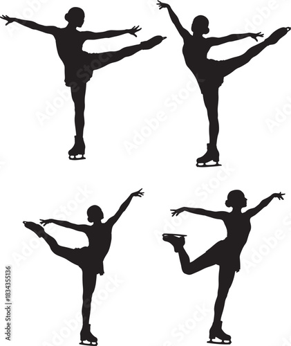 Four figure skater poses silhouette