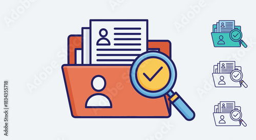 Hr document review process for employee selection and candidate assessment with magnifying glass icon