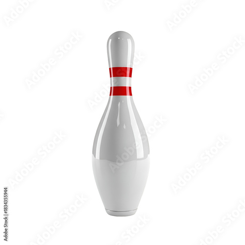 A single white bowling pin with two red stripes isolated.