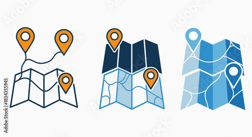 Location map pin pointer vector icon set gps navigation travel destination route guide graphic design