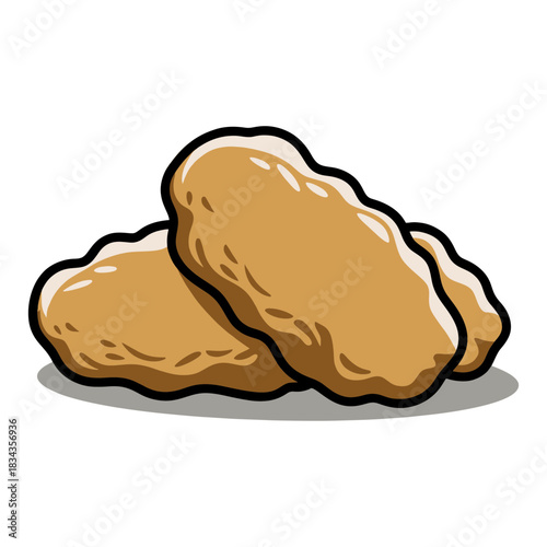 Cartoon Illustration of Crispy Chicken Nuggets on White Background.