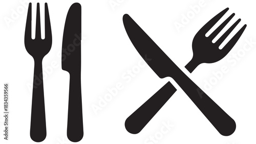 Fork and knife icon set simple flat vector design isolated on white background for restaurant or food app