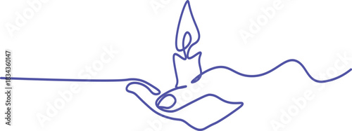 Continuous one line drawing. Hand holding burning candle