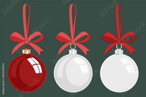 Modern, vibrant Christmas ornaments with geometric patterns, against a luxurious. ector illustration, clean resolution.