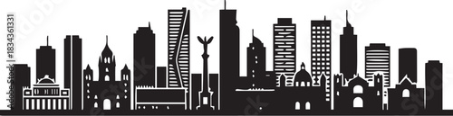 City skyline silhouette in clean straight black shapes (Mexico City).eps