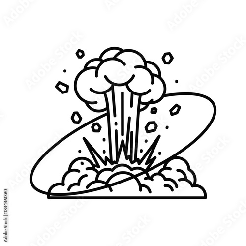 Explosion Blast with Mushroom Cloud and Debris Line Icon