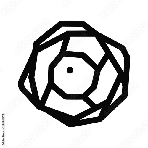 Abstract geometric faceted object with central dot icon