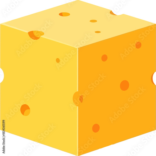 A bright yellow cube of cheese with visible holes and texture.