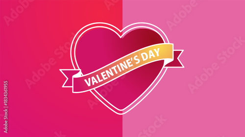 Valentine's Day illustration featuring a heart shape and banner on a split pink and magenta background. 8k image.