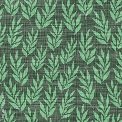 Seamless Mint Leaf Botanical Linen Pattern