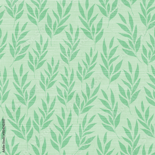 Seamless Mint Leaf Botanical Linen Pattern