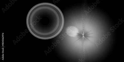 Abstract White Light Flare Glow Background for Modern Digital Design. One glowing starbursts on black background sparkle. Graphic white bright light highlight. Transparent, overlay, bling, light, glow