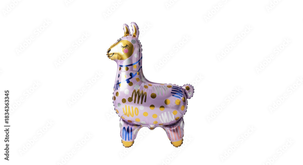 Obraz premium Cute Purple Llama Shaped Foil Balloon with Polka Dots and Stripes for Festive Decorations