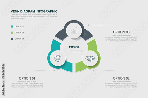 Venn diagram infographic chart template for business 3, 4, parts, options, presentation with venn diagram elements vector illustration.	