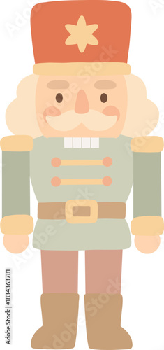 Cute Nutcracker Clipart Character in Flat Boho Style. Simple Christmas Toy Figure Illustration.