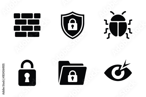 Cybersecurity and data protection icons set
