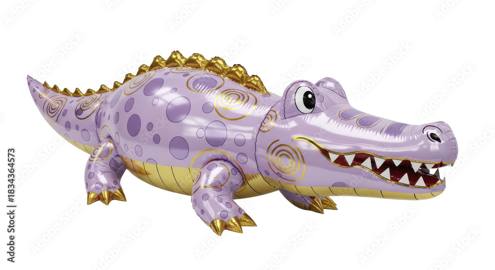 Fototapeta premium Whimsical Lilac Alligator Illustration with Gold Accents Decorative Character Design