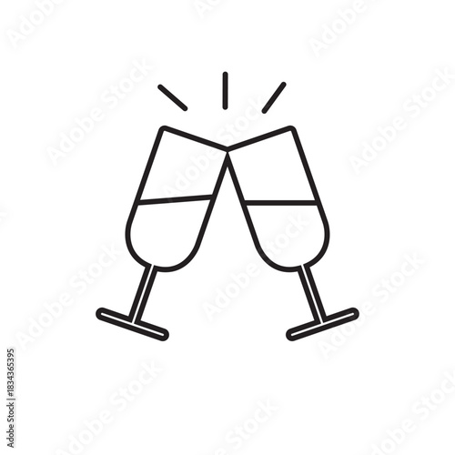Clinking wine glasses festive celebration outline vector icon for events