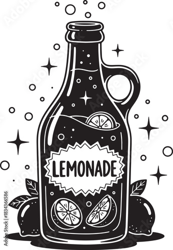 Refreshing hand drawn lemonade illustration with lemons and bubbly effect