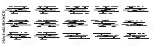 Japanese clouds. Graphic smooth cloud shapes flat illustrations. Set of geometry japanese wave clouds silhouette 