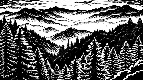 Very beautiful nature scene along the Blue Ridge Parkway featuring soft rolling ridges, layered forests, and gentle atmospheric haze that creates a calm and timeless mountain landscape.
