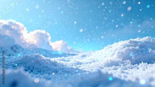 Serene Frozen Landscape with Bright Stars and Soft Snow Sparkles.