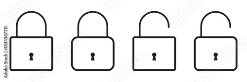 Lock icon. locked and unlocked black outline icon set for app, ui, ux and website. vector illustration on white background.