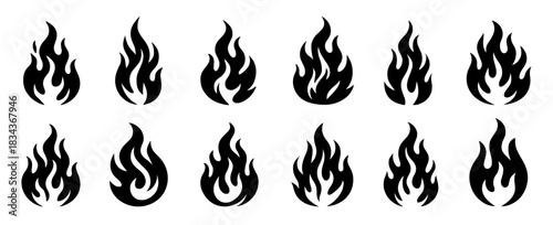 Silhouettes of flames with dynamic flowing shapes. Each flame shows unique movement and curved edges