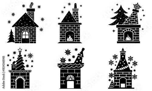 Charming Christmas houses with festive chimneys and twinkling stars create a magical holiday season atmosphere perfect for winter celebrations