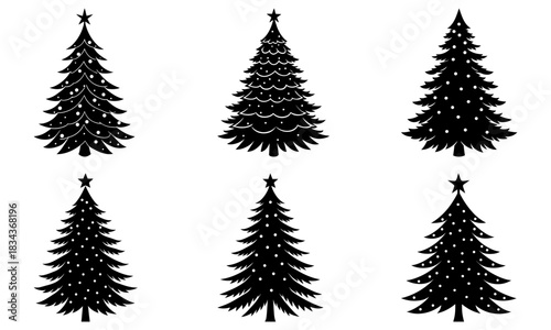 Festive Christmas tree silhouettes collection for holiday designs and winter projects, originally a scalable vector graphic, perfect for seasonal decoration