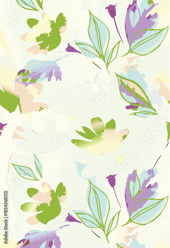 Seamless colorful floral pattern. Hand drawn flowers, herbs, leaves, branches, berries, tulip. Simple cute flat vector elements. Design for textile, cover, wallpaper
