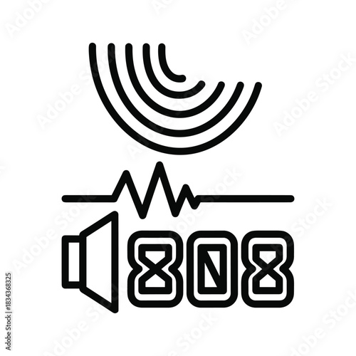 808 Bass Sound Wave and Speaker Outline Icon