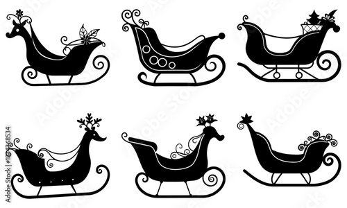 Elegant Christmas Sleighs Vector Art Collection: Festive Holiday Season, Winter Wonderland, Decorative Ornament, Celebratory Flair, Nostalgic Charm