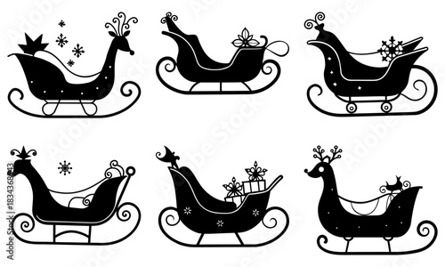 Festive sleigh collection for holiday cheer, bringing the magic of Christmas with ornate designs and whimsical details, originally vector graphics
