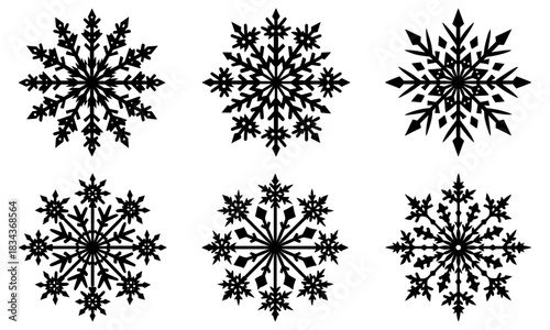 Delicate snowflake designs for winter crafts and holiday projects, creating a magical feel with intricate shapes and unique patterns, originally a vector