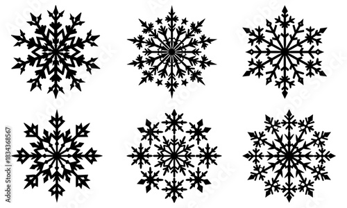 Delicate snowflake designs for winter crafts and festive decorations, ideal for holiday cards, banners, and seasonal creative projects, originally vector