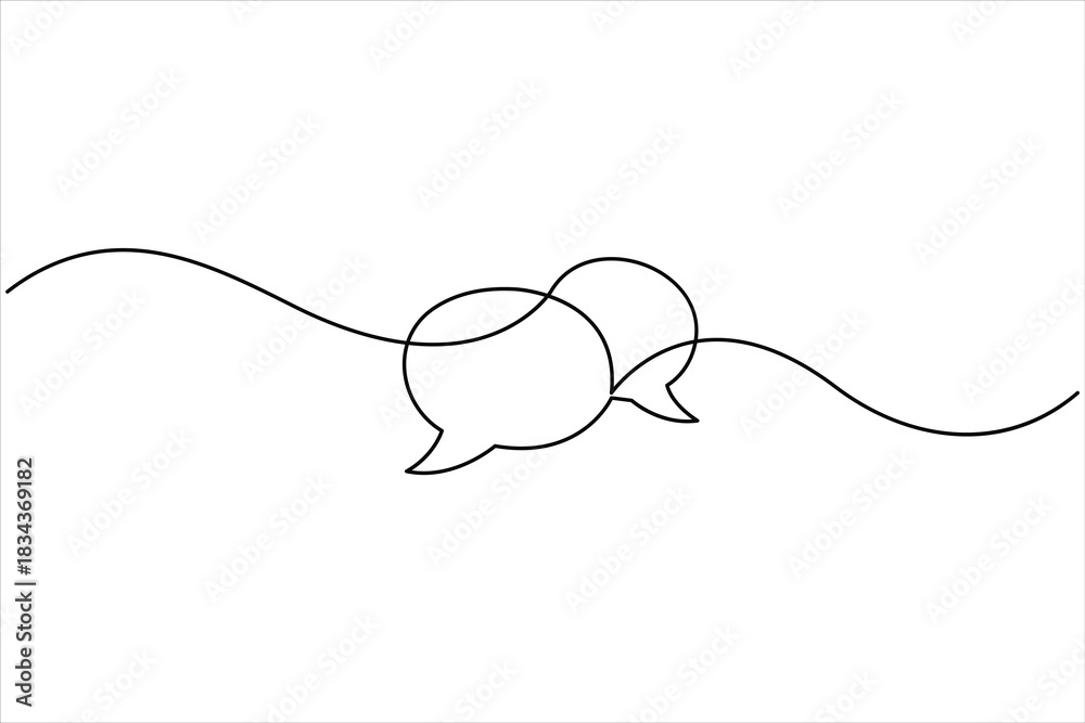 Fototapeta premium One continuous line art drawing of Speech bubble vector illustration. Communication chat messenger linear vector line symbol. Dialog cloud, chat bubble concept outline line design