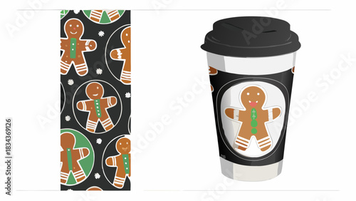 Festive gingerbread man coffee cup for joyful holiday cheer and winter celebrations