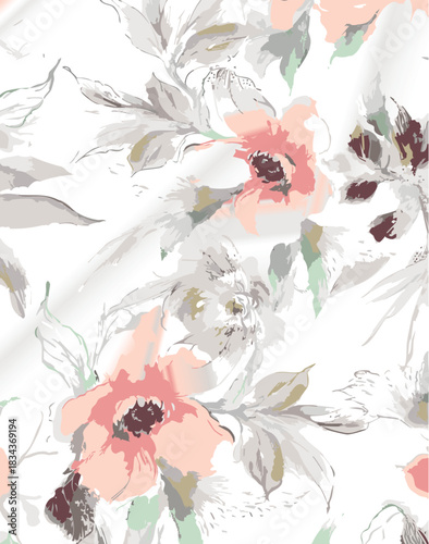 Seamless colorful floral pattern. Hand drawn flowers, herbs, leaves, branches, berries, tulip. Simple cute flat vector elements. Design for textile, cover, wallpaper