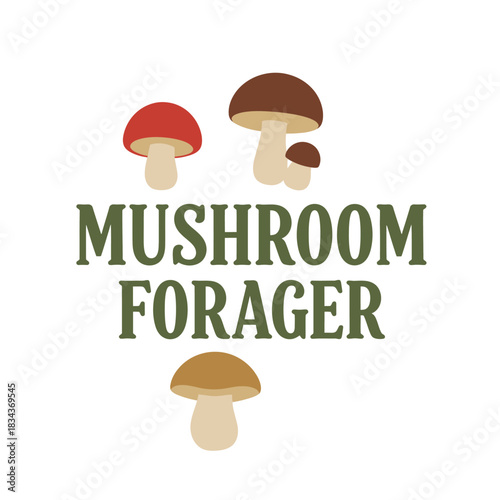 Mushroom forager vector illustration featuring various mushrooms perfect for nature-themed designs and educational materials typography t shirt design