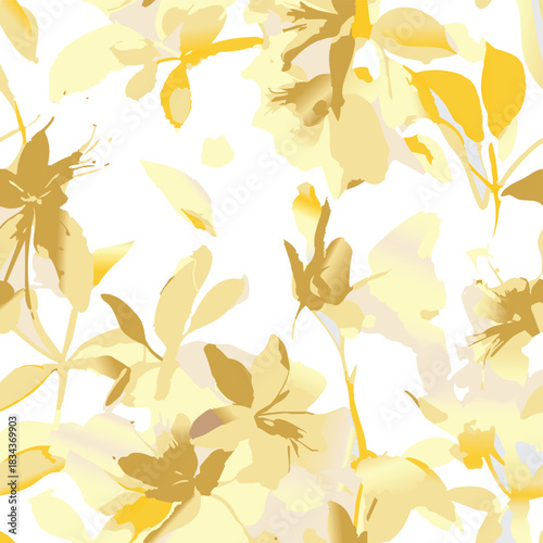 Seamless colorful floral pattern. Hand drawn flowers, herbs, leaves, branches, berries, tulip. Simple cute flat vector elements. Design for textile, cover, wallpaper