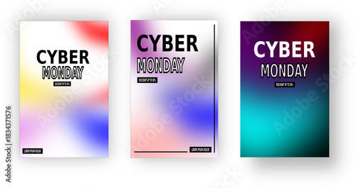 A set of Futuristic Cyber Monday flyer/poster with gradient vector illustration, modern design and bold elements.
