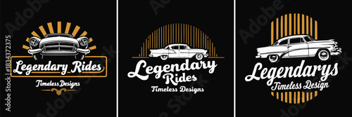 Legendary classic car emblem set with vintage retro styling and timeless automotive design elements